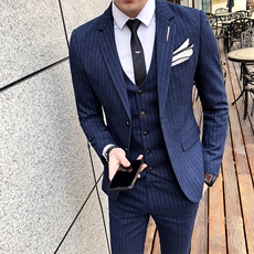条纹两粒扣男装西服套装三件套礼服1012-W8008，男装西服套装，星座1012