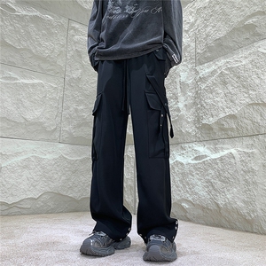 1港风冰丝工装裤男抽绳大码M-5XL拖地直筒休闲长裤SK77039P45控69,男装工装外套,星座226-2