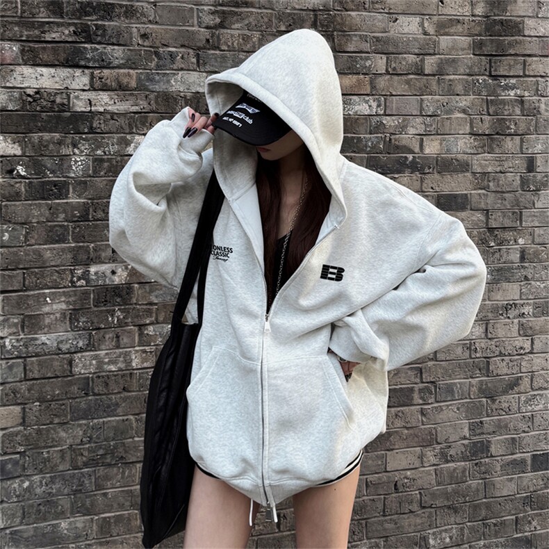 抖音得物高品质350克秋冬双头双拉链卫衣开衫外套AW7406,女装短外套,电商A443