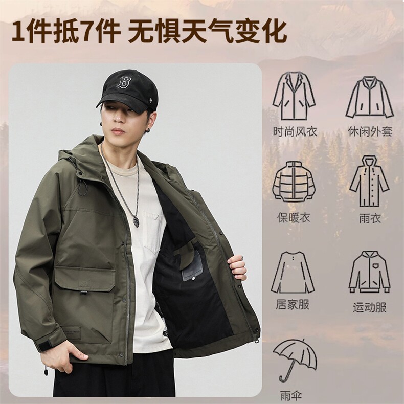 新款连帽工装休闲外套男宽松百搭潮流时尚夹克痞帅上衣61019-P105,男装夹克,电商D215