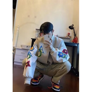 男女新款宽松复古拼接刺绣字母AC棒球服百搭开衫夹克外套 JW502图片