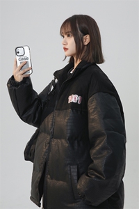 中性款PU皮棉衣棉服鳄鱼纹拼接面包服立领棉袄皮衣外套 1612-P85图片