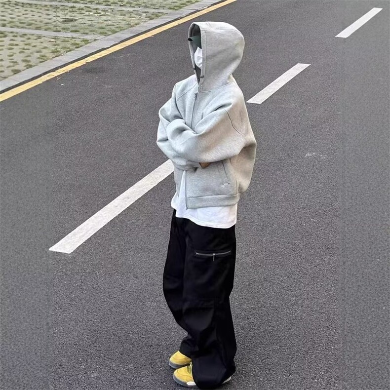 网络图美式开衫卫衣男秋冬款连帽外套短款廓形夹克帽衫,男装夹克,星座410-7