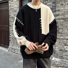 潮设计感拼接撞色毛衣男女冬季小众套头青少年针织衫上衣7135/P50，男装针织衫/毛衣，星座506