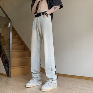 美式牛仔裤高街vibe街头ins潮牌嘻哈裤子男设计感微喇裤NT05-P43图片