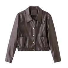 2025年秋季新款现货修身显瘦衬衫领皮衣外套，女装皮衣，臻衣坊