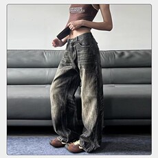 高街水洗猫须做旧牛仔裤男士潮牌痞帅cleanfit修身显瘦微喇裤直筒，女装牛仔裤，星座218-8