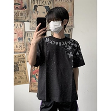 万针全刺绣工艺抖音得物高品质260克重磅纯棉双纱美式高街短袖T恤，男装T恤，电商A486