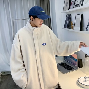 港风潮牌情侣加绒加厚立领棉衣冬季两面穿羊羔绒棉服男 W6287-P78图片