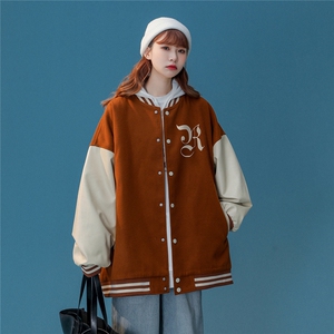 中性风22秋冬潮流港风字母印花PU皮棒球服夹克外套G644P85控108图片