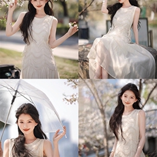 初恋感连衣裙奢牌秀款/TE别织法蕾丝，女装连衣裙，梦白服饰厂