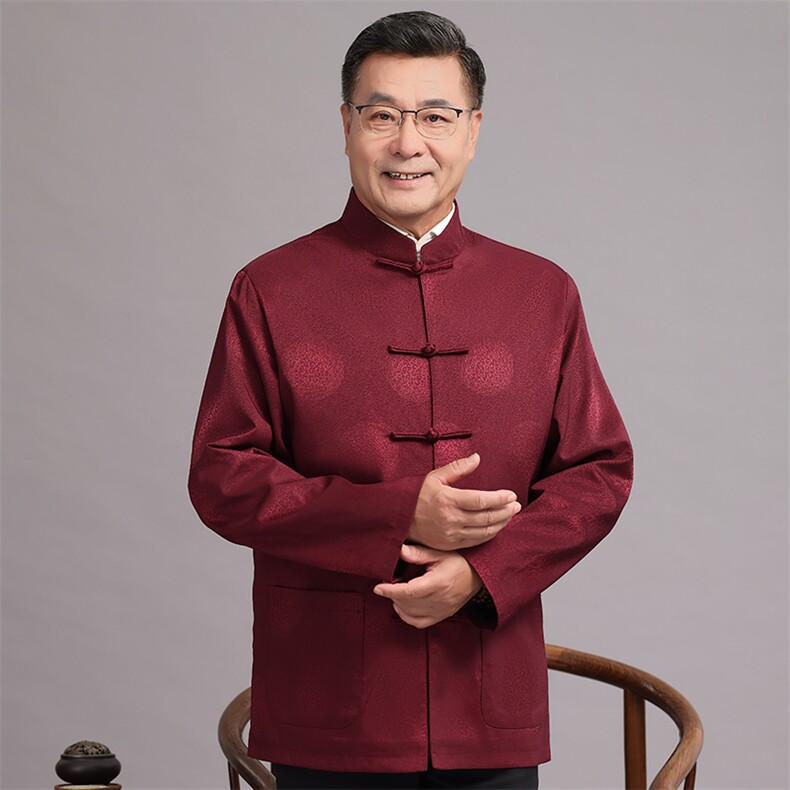 2026春款中老年风唐装外套男中式复古盘扣汉服爷爷过生日外套,男装民族服装,钱塘723
