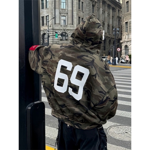 复古美式迷彩开衫卫衣男款春秋季欧美街头hiphop痞帅拉链连帽外套图片