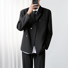 轻熟风双排扣垫肩小西服男士痞帅休闲西装外套单西秋装W6828-P65，男装西服套装，星座412-3