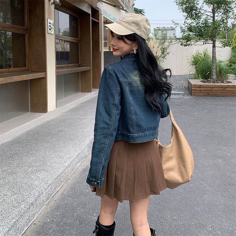 美式复古炸街设计感做旧蓝牛仔外套女2024高级百搭休闲短夹克上衣,女装短外套,MQ