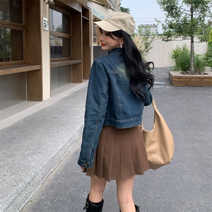 美式复古炸街设计感做旧蓝牛仔外套女2024高级百搭休闲短夹克上衣图片