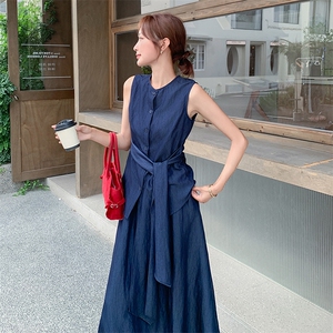 老钱风无袖绑带上衣半身裙套装女2025夏季新款法式气质显瘦两件套图片