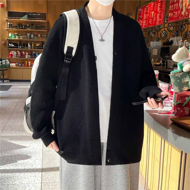 潮复古开衫道袍毛衣男秋冬季纯色V领慵懒设计感B04/P55,男装针织衫/毛衣,星座506
