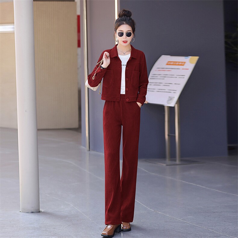 休闲套装女小个子2024春季新款时尚休闲洋气长袖短款上衣两件套,女装套装/套裙,梦依杭