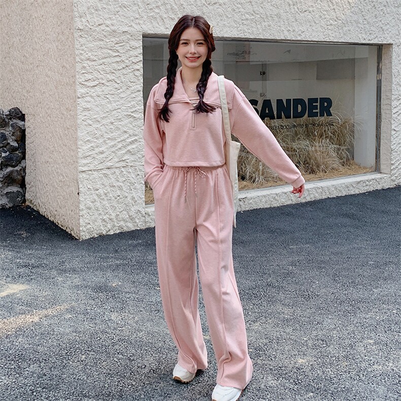 （现货）时尚休闲套装女宽松显瘦翻领卫衣背心阔腿裤三件套潮,女装套装/套裙,韩蔻秀