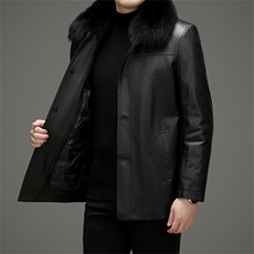 MJ2325冬季狐狸毛领真皮羽绒服男牛皮外套休闲男装爸爸装，男装皮衣，电商B360