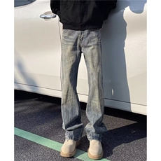 春秋牛仔布加绒微喇阔腿牛仔裤女保暖不臃肿青年运动多口袋NZ1119，男装牛仔裤，星座516A