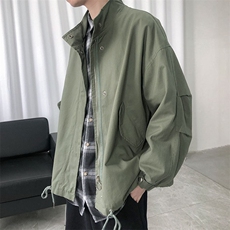 现货水洗棉立领夹克韩版宽松工装休闲外套港风抽绳A114-P90，男装夹克，电商A351