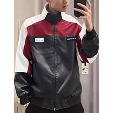 JK8574-P68美式pu皮衣飞行员夹克男款情侣拼接撞色痞帅高级感，男装皮衣，电商B323A