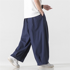 夏季新款大码风棉麻裤休闲直筒阔裤哈伦裤日系复古K181/P70，男装休闲裤，钱塘713