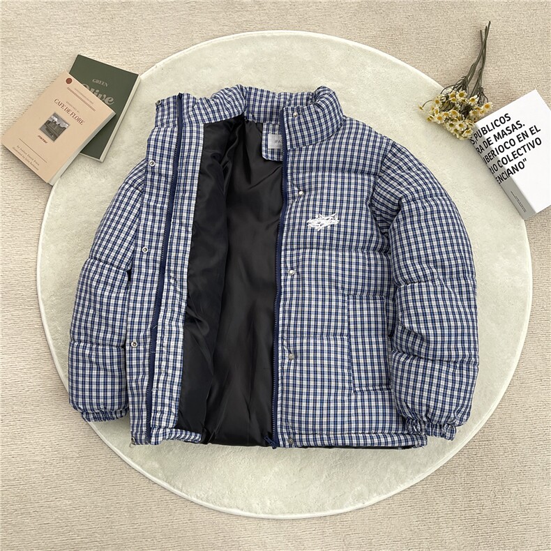 加绒加厚立领棉衣千鸟条纹格字母刺绣棉服面包服手塞棉MY23P76,男装棉衣,星座1013-1