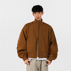 藏青色螺纹立领飞行夹克男款春季棒球服廓形cleanfit美式工装外套，男装夹克，电商A341