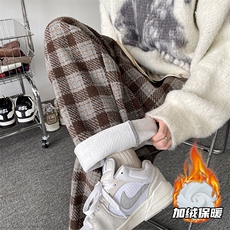 8XL-M特大码加厚毛呢料格子休闲裤宽松直筒长裤子男裤毛呢裤K946，男装休闲裤，电商D206-1
