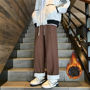 灯芯绒加绒休闲卫裤男生冬季加厚直筒宽松运动阔腿裤子A648加绒图片