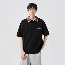 得物抖音品质冰感面料美式印花格子翻领POLO衬衫短袖T恤APL0301，男装T恤，电商A443