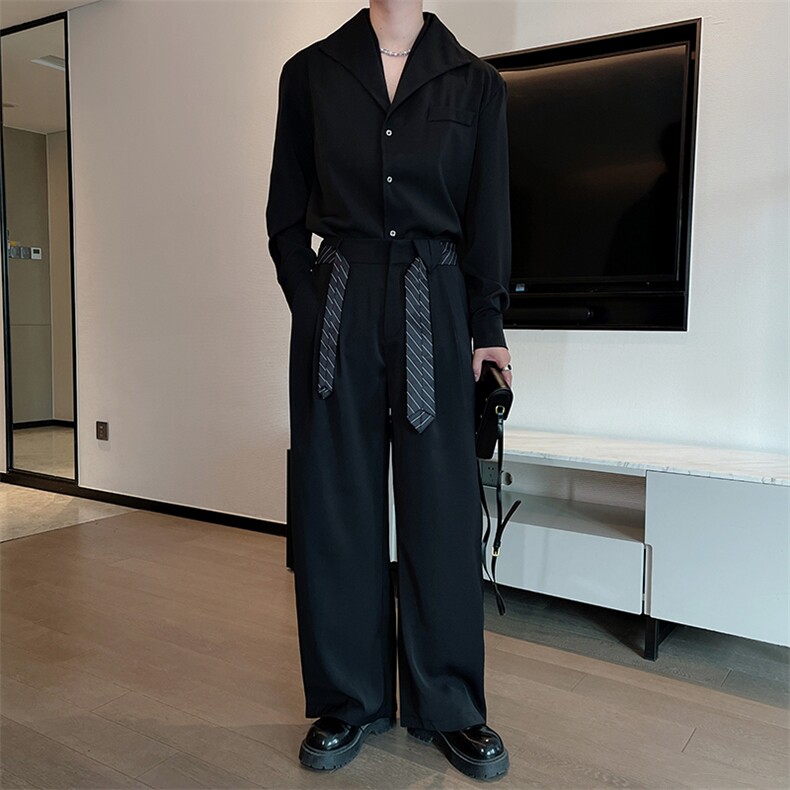 秋季原创双领设计感衬衫套装复古高级衬衣西裤两件套男TZ297-P146，男装西裤，电商B267