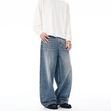 2025秋冬美式冰蓝水洗多口袋牛仔裤男宽松直筒个性百搭潮牌长裤子，男装牛仔裤，星座301D-3