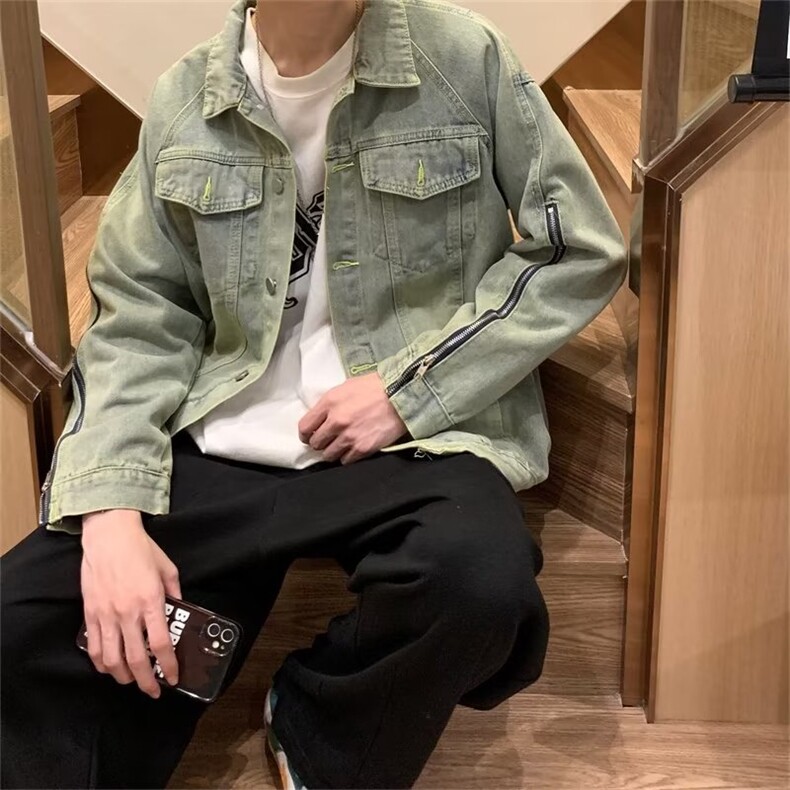美式设计感拉链洗水牛仔夹克男士韩版帅气宽松工装外套潮JM60-P63,男装夹克,星座1008-1