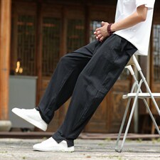 2026夏装新款汉服唐装风透气凉爽棉麻休闲裤A057-K381-P45，男装民族服装，电商A057B