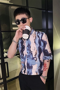 312A-117-P55 新款社会小伙中袖衬衫韩版潮流男士五分袖衬衣A图片