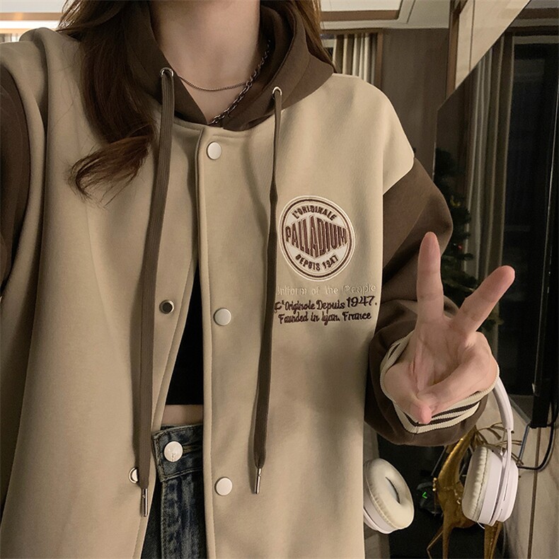 棒球服女春秋学院风连帽卫衣外套女初高中学生上衣C847-P100,女装短外套,星座911-2(原星座613-2）