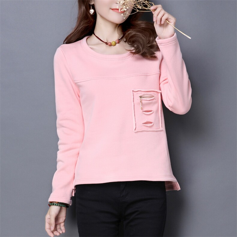 修身长袖显瘦创意口袋圆领卫衣/绒衫2020年冬季，女装卫衣/绒衫，丽影随形