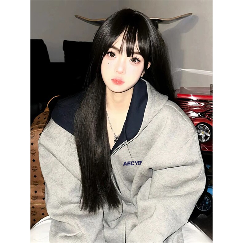 抖音得物高品质秋冬美式重磅宽松结构双面连帽印花卫衣外套AW6802,女装短外套,电商A443
