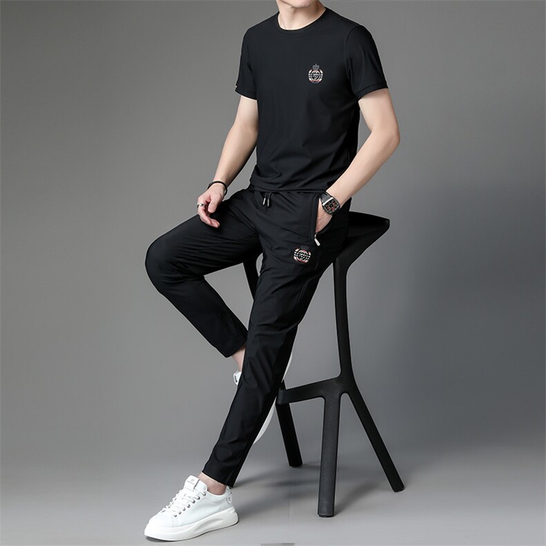 休闲运动服套装夏季2023年新款男装高端帅气潮流两件套衣服男,男装休闲套装,电商B212（原钱塘6029）