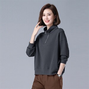 时尚百搭宽松半高领长袖T恤女春秋新款韩版休闲显瘦上衣574款图片