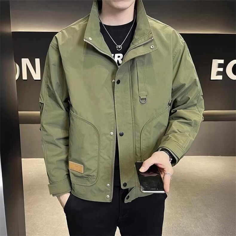 夹克外套男春秋季痞帅立领显瘦上衣男新款纯色休闲潮流LS0253 P66图片