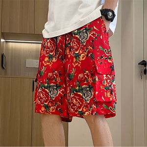 D3工装大码短裤大花沙滩裤男女风大码团队夏五分裤民族个性,小个子西装卫裤搭配图片图片