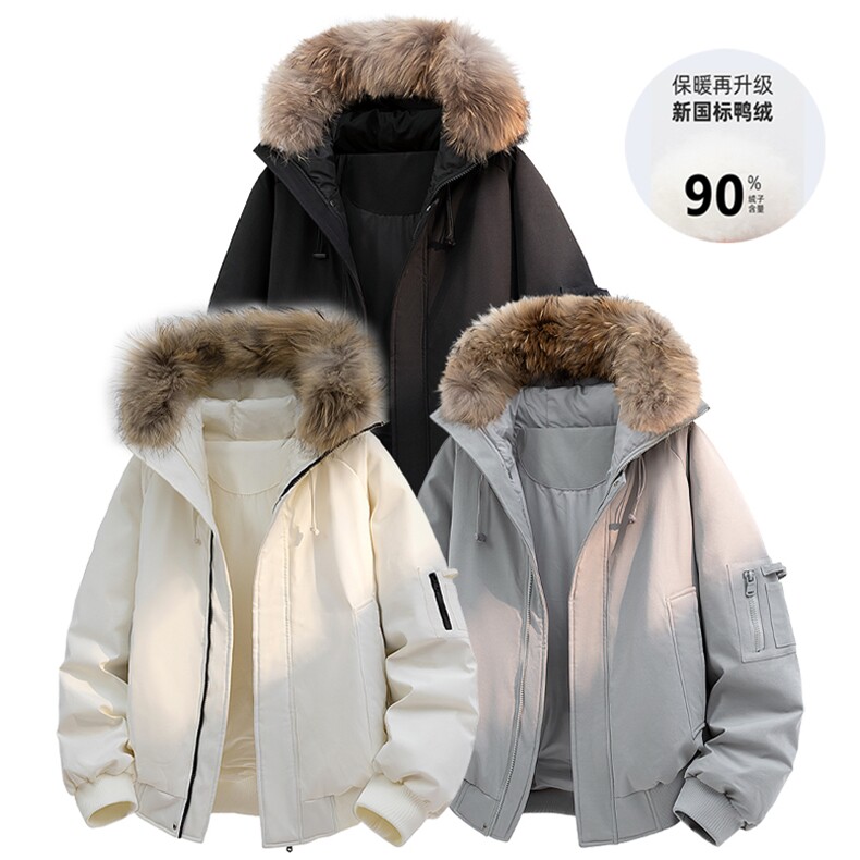 高街连帽羽绒服貉子毛真毛领新标90白鸭绒带SYR2610-P288，男装羽绒服，星座610B-1
