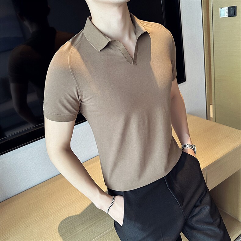 常年款V领简约夏季轻奢插肩袖翻领Polo衫多色大码T恤T0266-P50,男装T恤,电商D342
