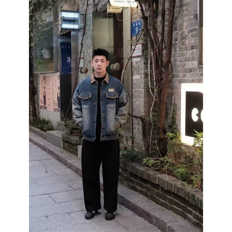 复古蓝水洗做旧底特律牛仔夹克外套男春季美式潮牌拼接设计机车服,男装夹克,星座506A
