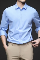 弹力无痕长袖衬衫男翻领宽松上衣2024春季新款男士商务休闲衬衣，男装衬衫，电商B212（原钱塘6029）